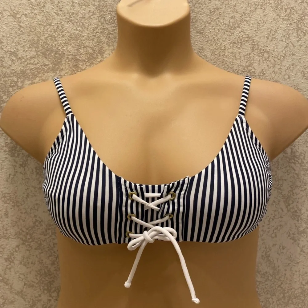 Xhilaration Black and White Striped Bikini Top